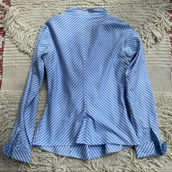 RALPH LAUREN Black Label light blue striped asymmetrical button up top 6 - Picture 8 of 10
